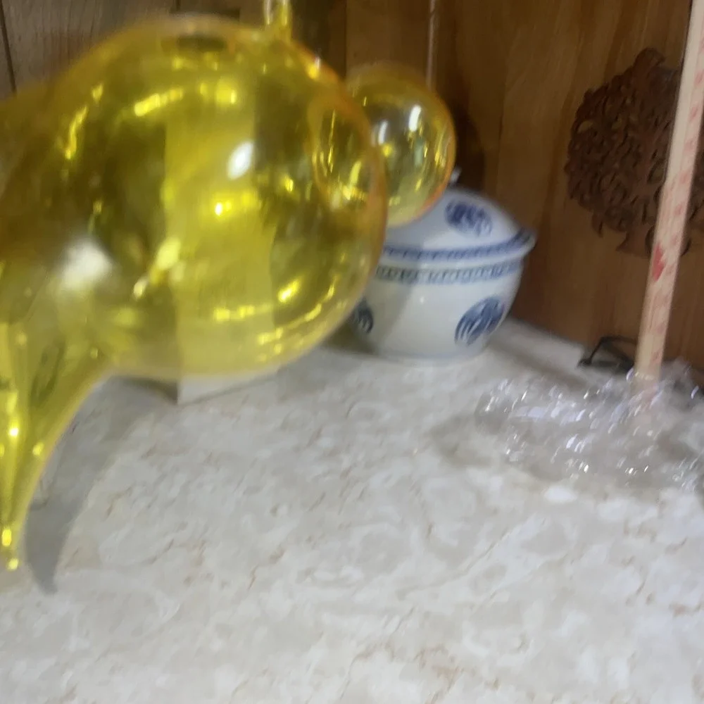 Vintage Hand Blown Glass‎ Hanging Plant Propagation Yellow Bird Wooden Beads